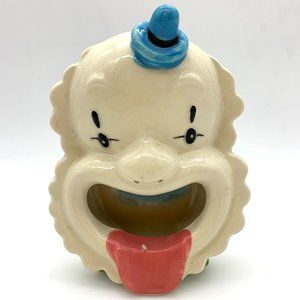 Midcentury kitschy CLOWN ceramic ashtray big mouth Creepy? Cute? wild vintage